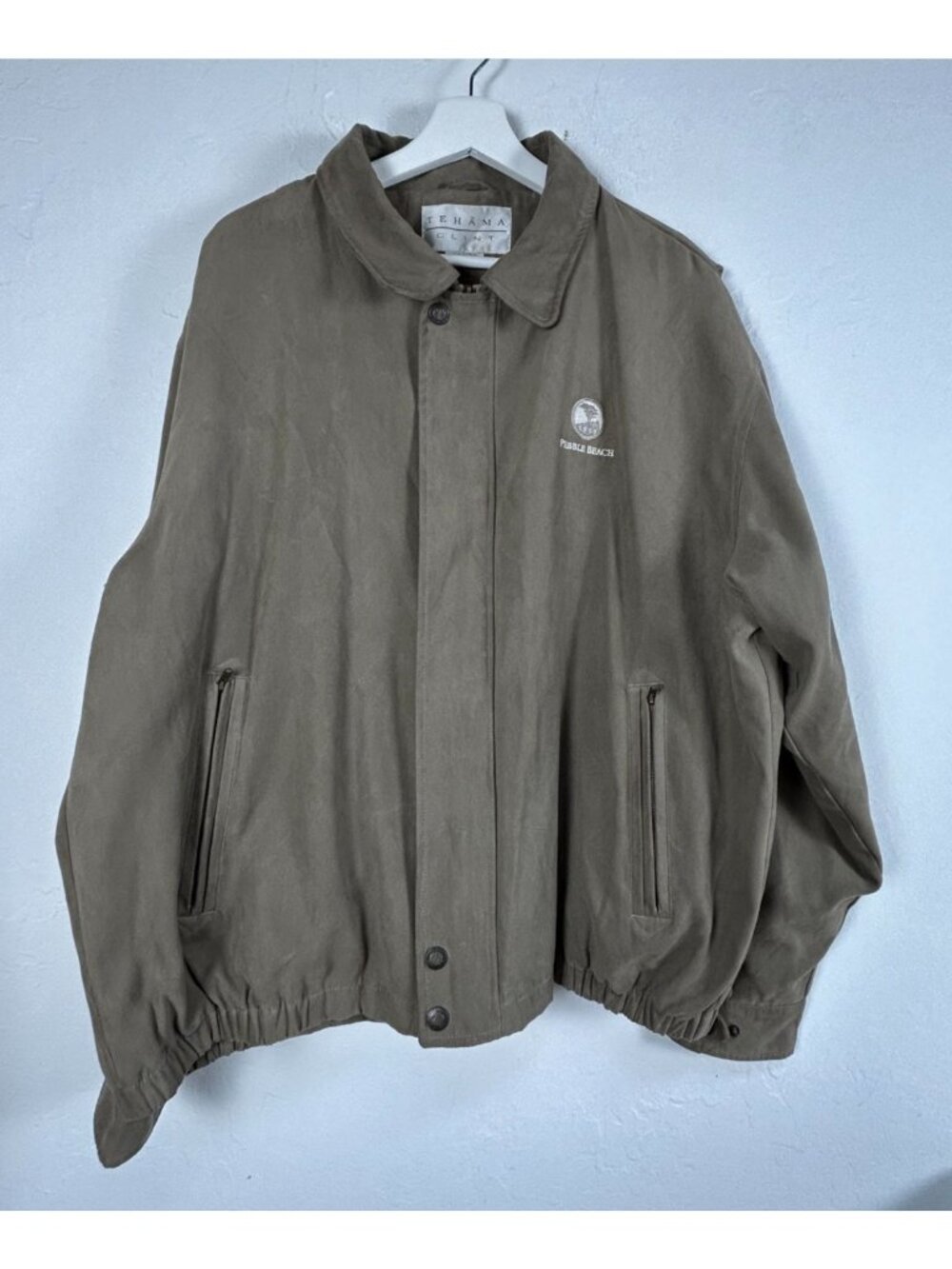 Tehama Clint Pebble Beach XL Mens Bomber Jacket Suede Feel Full Zip Olive Green